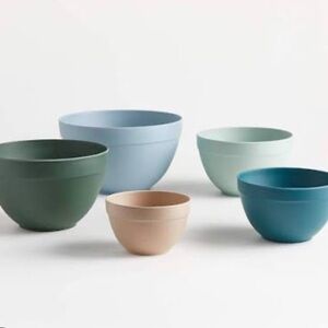 CRATE&BARREL NWT Aubin set of 5 bamboo mixing bowls blue-blush